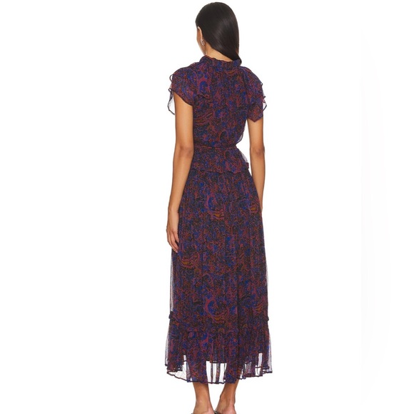 Cleobella Nicolette Midi Dress  Retrograde Paisley Purple Multi  Chiffon Size L - Picture 4 of 15